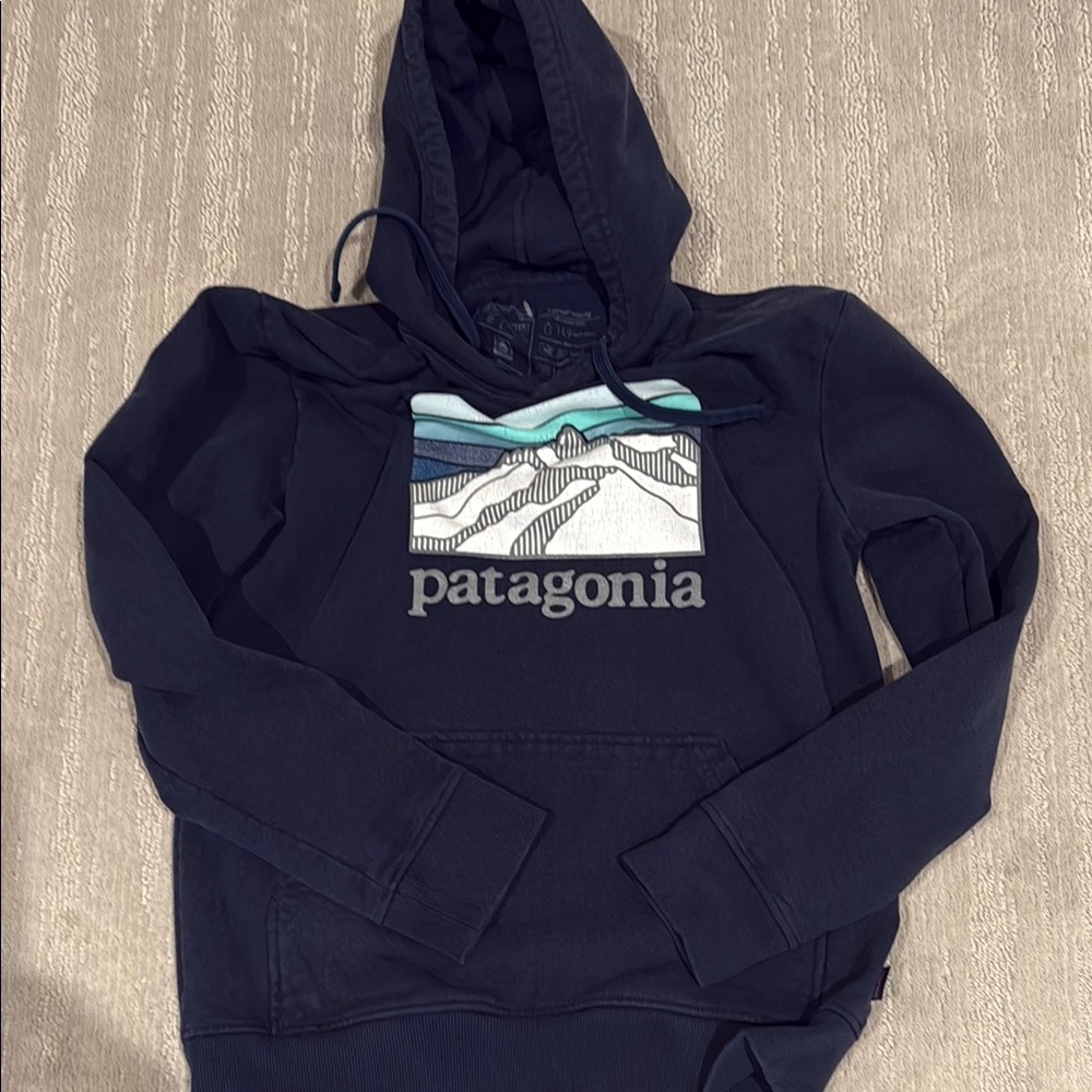 Patagonia Uprisal Hoody Dark Blue with Scenic Graphic